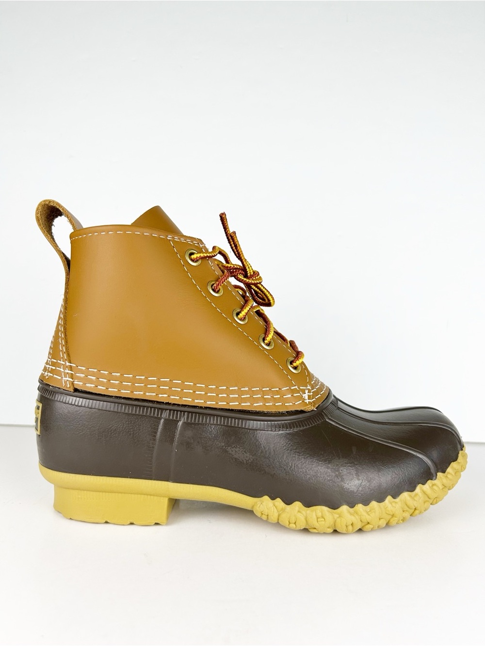 LL Bean Vintage Original 6 Inch Leather Rubber Tan Brown Waterproof Duck Boots - Picture 5 of 13